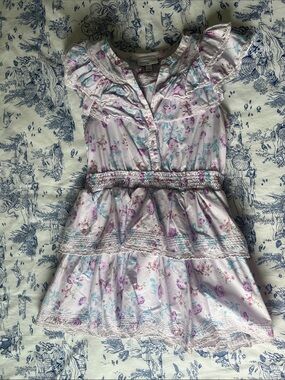 LoveShackFancy Lavender Floral Ruffle Mini Dress